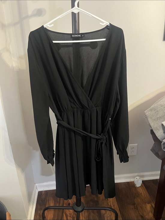 Amazon Dresses & Skirts - Amazon Black Long-Sleeve Wrap Dress with Tie Waist